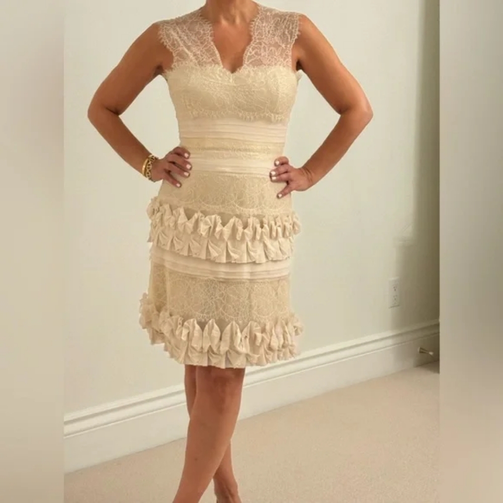 Bcbg Max Azria Cream Laced Sleeveless Corset Bodice Dress Size 12 Aglaia View 2